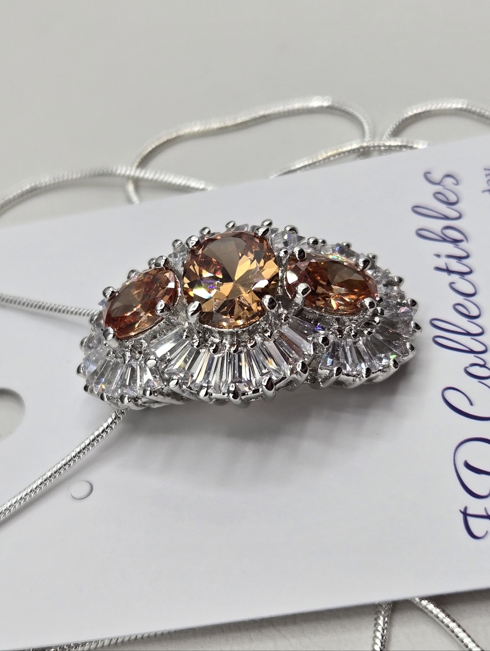 Swarovski Crystal Elements Silver Statement Necklace Champagne 23 inch - Picture 5 of 8